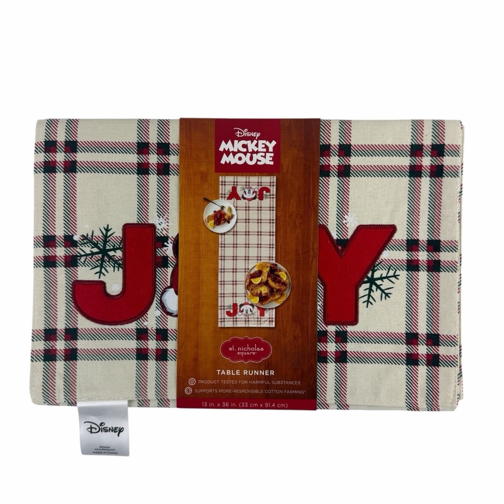 Disney Mickey Mouse Plaid Holiday Christmas Table Runner - Red, White, and Black